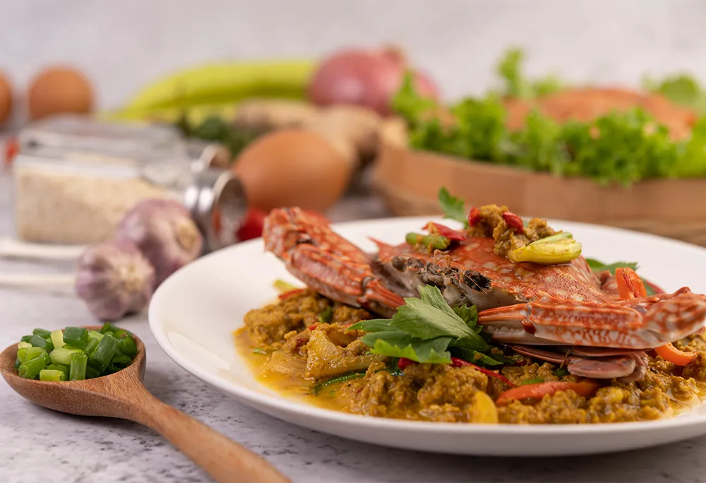A platter of delicious Sri Lankan crab curry